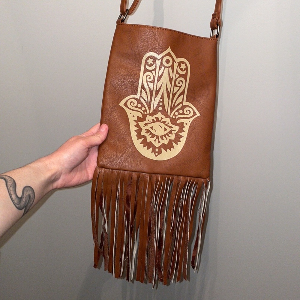BOHO Hippie Hamsa Crossbody Bag with Fringe